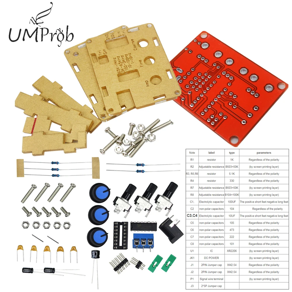 XR2206 Высокоточный генератор сигналов DIY Kit синус/треугольник/квадратный выход 1 Гц-1 МГц Регулируемая амплитуда частоты