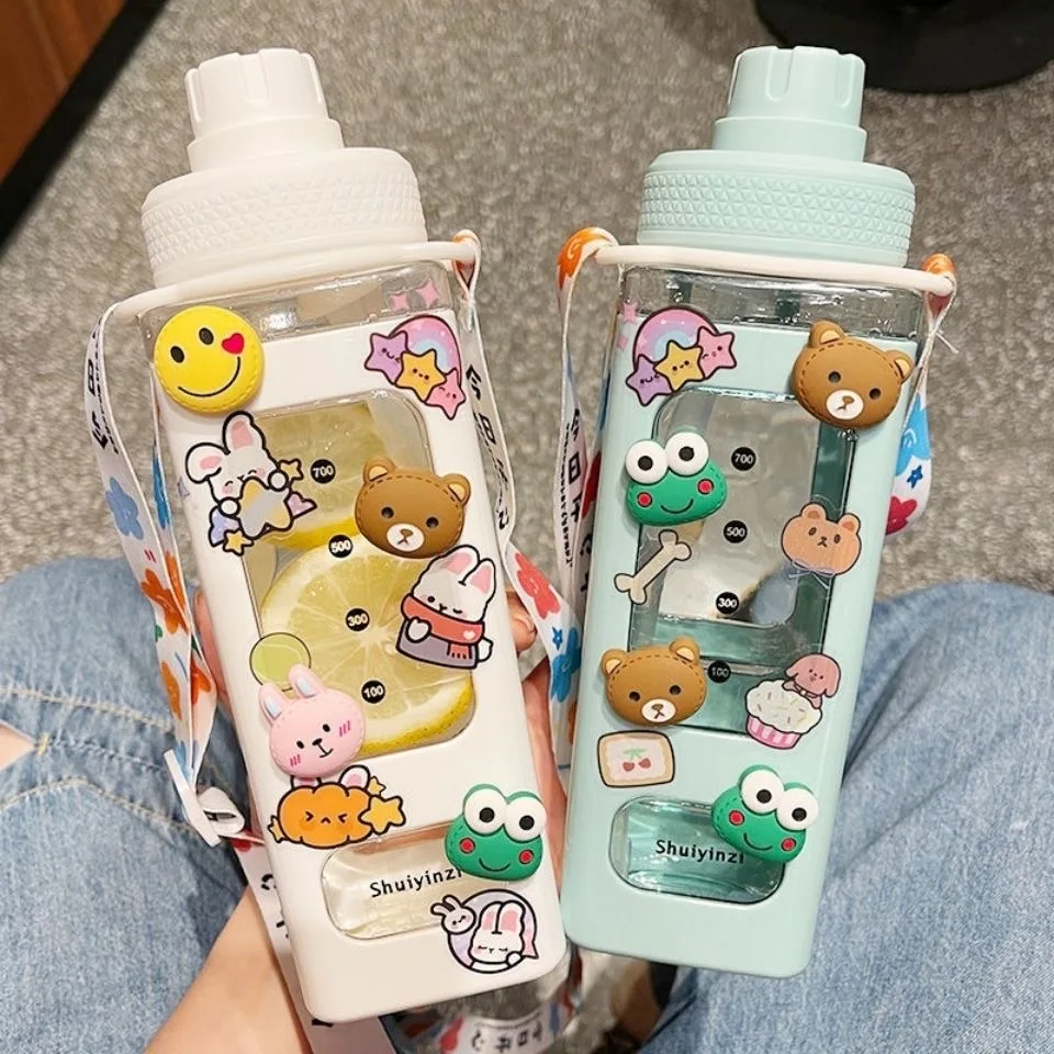 Kawaii Jumbo Pastel Water Bottle With Straw Handle Plastic Shaker Sport Gym  Fitness Flat Juice Portable Drink Bottle BPA Free - AliExpress