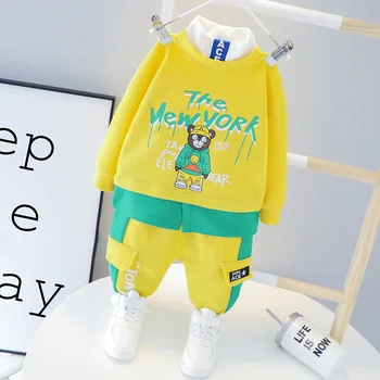 

Autumn Baby Tracksuit Toddler Long Sleeve Turtleneck Sweatshirt+Trousers Two Piece Baby Boy Outfit Cartoon Patchwork Newborn Set