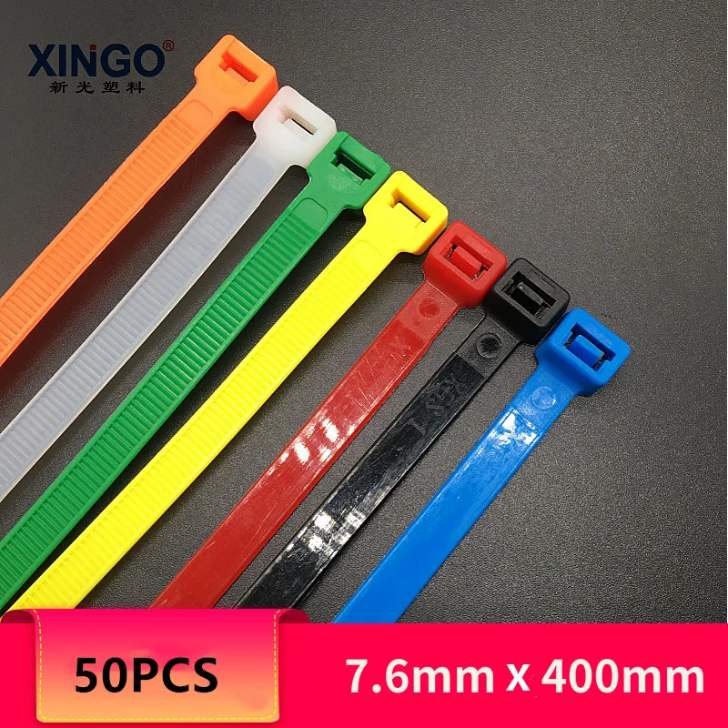 Xingo 8x400 мм самоблокирующиеся Нейлоновые кабельные стяжки на молнии, 50 шт. пластиковые кабельные стяжки на молнии, утвержденные UL Rohs, петли для обёртывания, связки, черные и белые