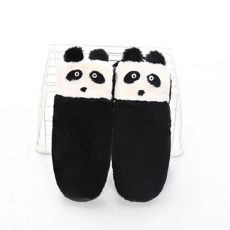 

Ladies Fingerless Solid Mittens Gloves Winter Woman Knit Wool Thicker Cashmere Warm Black Pink White Cute Cartoon Panda Gloves