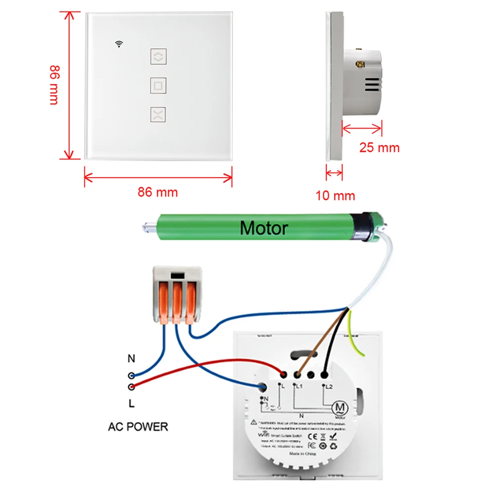 Interruptor de persiana enrollable inteligente, interruptor de pared de  cortina WiFi compatible con Alexa y Google Home, interruptor táctil WiFi,  temporizador y uso compartido, 1 pieza