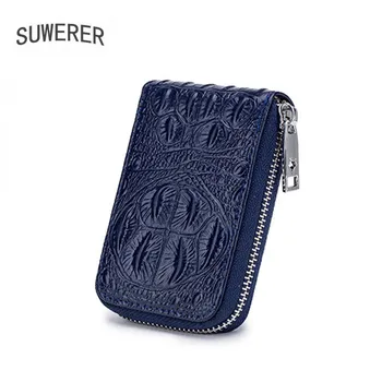 

New Leather bag Crocodile pattern vertical organ card holder ladies fashion cowhide multi-card slot men zipper card holder