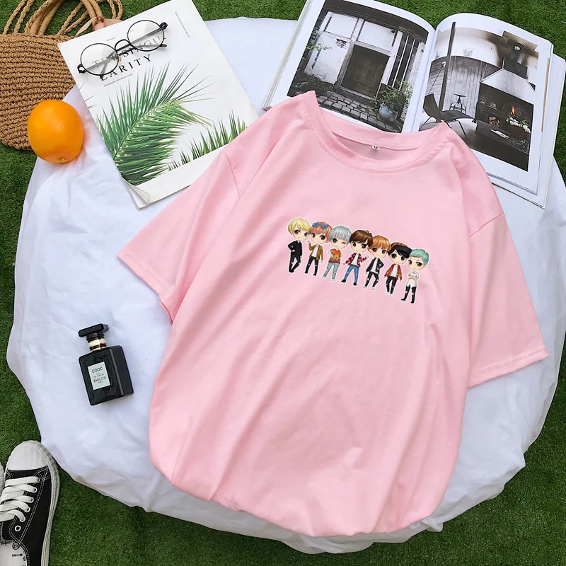 

Korean Kpop T Shirt Women Summer Short Sleeve Kawaii Cute Cartoon Printed Tops Casual Streetwear Harajuku Tumblr Tee Shirt Femme
