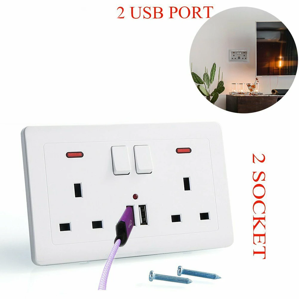 Двойной настенный разъем UK тип розетка 2-банды 13A 2 usb порта переключатель розетка панель