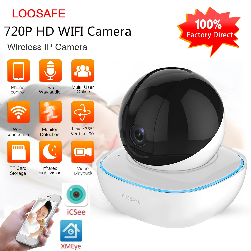 

LOOSAFE wifi Security Wireless IP Camera 720P Home Security 2 Way Audio Alarm IR Night Vision P2P Surveillance CCTV Wifi Camera