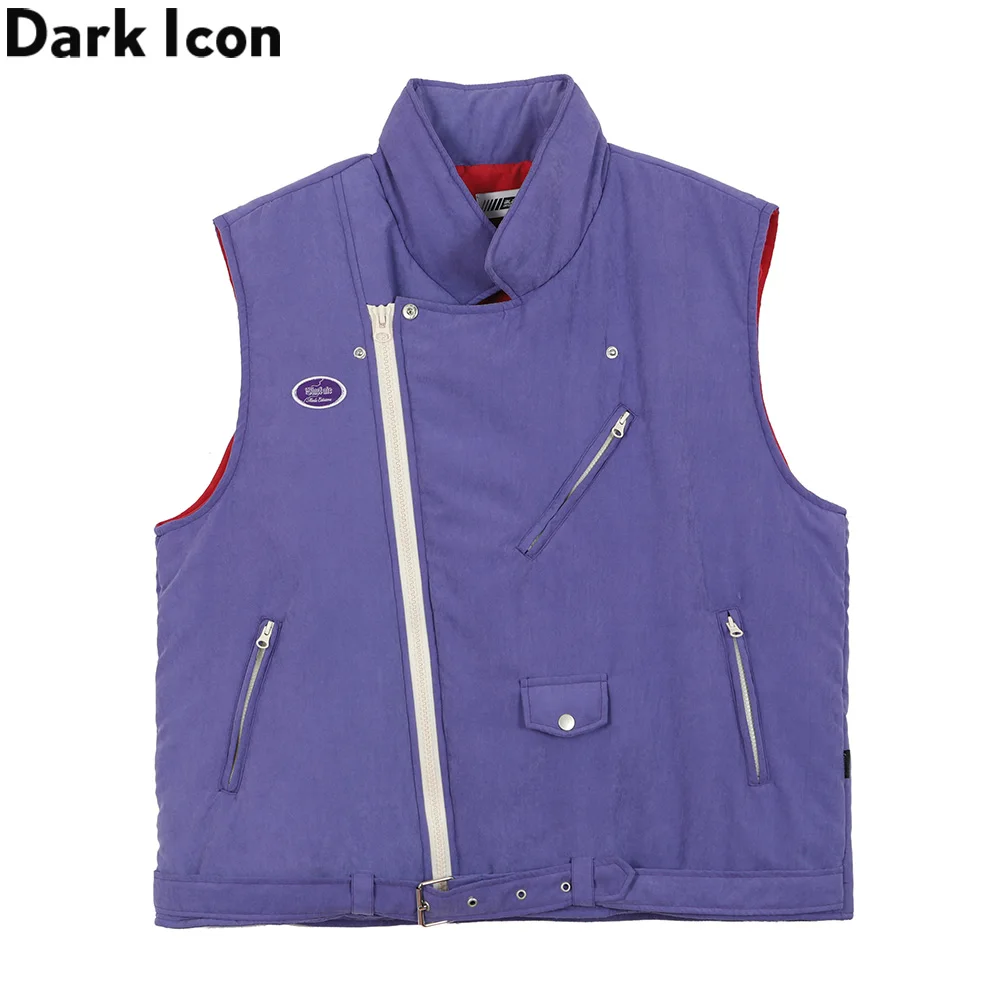 

Dark Icon Turn-down Collar Thick Coats with Sleeveless 2020 Winter Men's Vest with Waist Belt Street Fashion Women Parkas