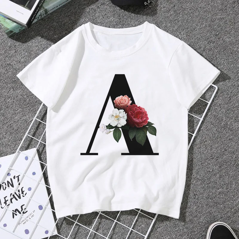 

26 English Alphabet Print Tshirt Harajuku Casual White Tops T Shirt Women 2020 New Summer Female T-Shirt
