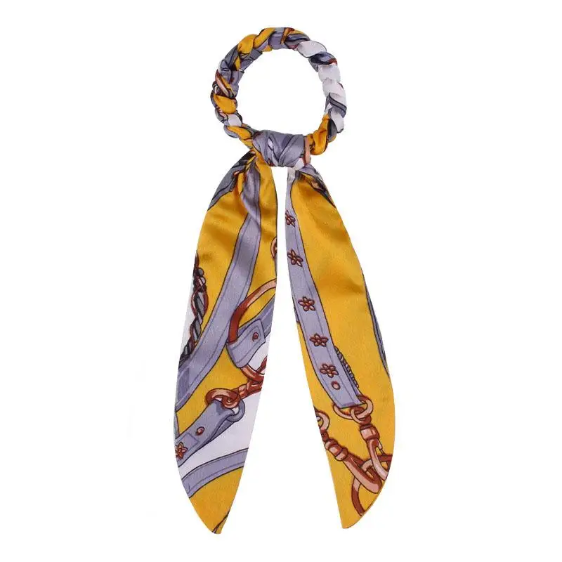 49 Floral Print Elastic Knot Ribbon Scrunchies Women Vintage Big Bow Fabric Hair Ties Girls Satin Hair Accessories Soft Hairbands - Цвет: 49
