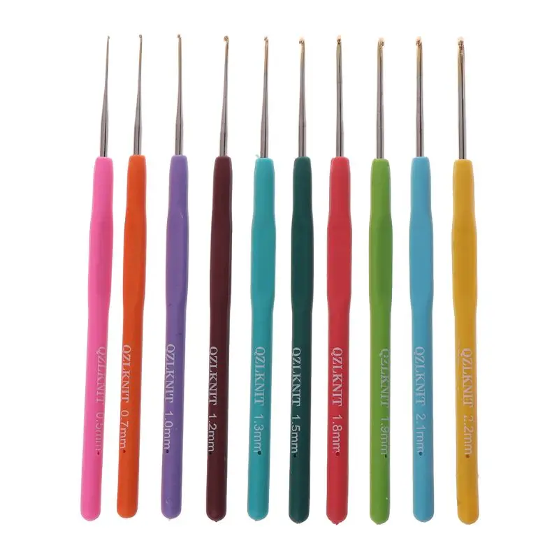 Drop Ship 10Pcs Bearded Needle Crochet Hooks Set Ergonomic Soft-Grip Handle Sewing Knitting Knitwear DIY Tools