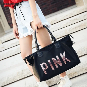 

Kissyenia Women Pink Brand Sequins Fashionable Portable Travel Bags Large Capacity Training Luggage Bag bolso mujer grande K1033
