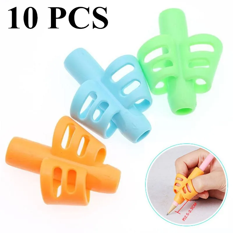

10pcs Children Writing Pencil Pan Holder Kids Learning Practise Silicone Pen Aid Grip Posture Correction Device for Students
