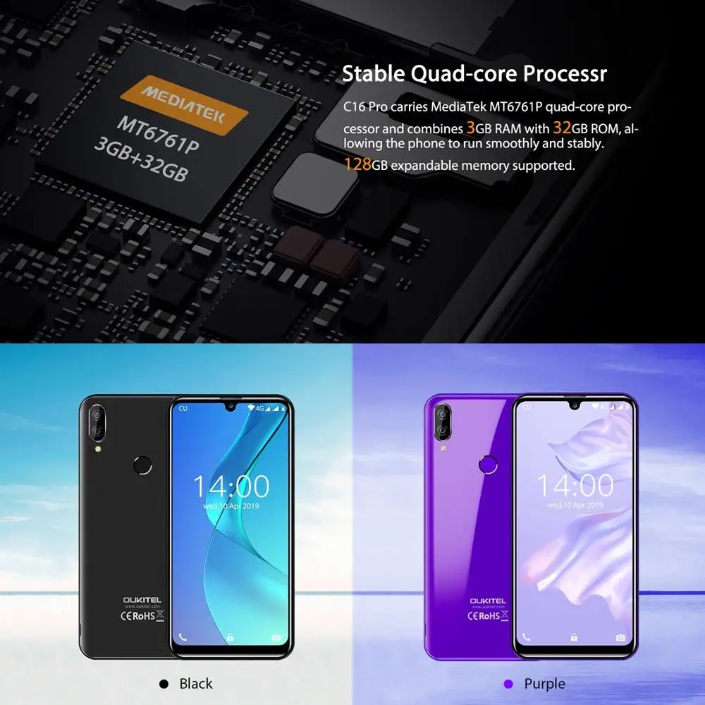 Oukitel C16 Pro Android 9 0 смартфон с функцией распознавания лица 5 71 &quot19:9 экран защитой от