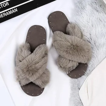 

Women Shoes Home Slippers Mens Couples Striped Flock Warm Non-slip Flats Floor Home Slippers Indoor Ladies Furry Shoes