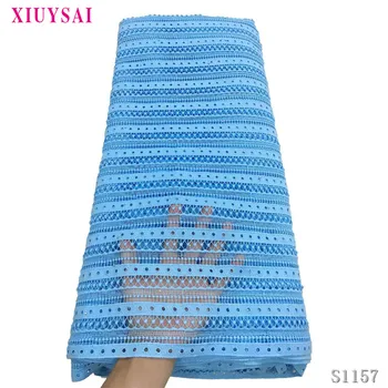 

Blue African Cord Lace Fabric Latest Nigerian Guipure Lace Water Soluble Lace with Stones African Lace Fabric for Wedding SL1157