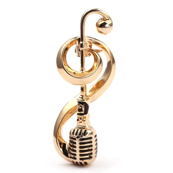 

Gold Color Microphone Music Note Brooches For Women And Men New Year's Gifts