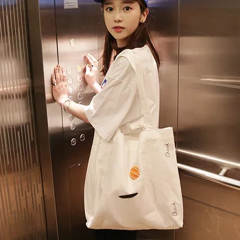 

Embroidered Korean Fashion Harajuku Canvas Bag for Women New Large Capacity Tote Shopping Shoulder Bag Female Student Handbag