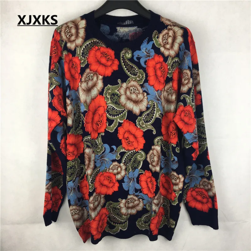 Style 7 XJXKS, женский джемпер, Осень-зима, свитер большого размера с длинным рукавом, женская трикотажная одежда, свободный свитер, Женский пуловер с принтом - Цвет: Style 7