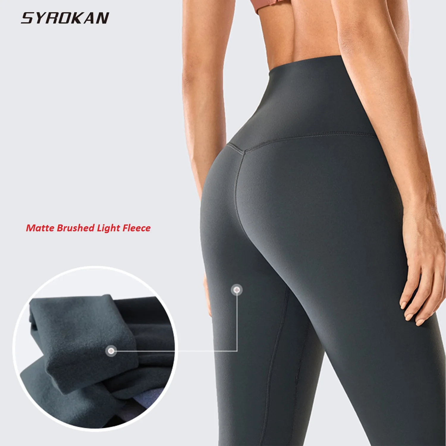 Tanie SYROKAN Women Matte szczotkowane lekkie legginsy z polaru sportowe spodnie z wysokim stanem odporne na przysiady 25 cali