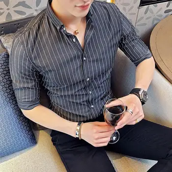 

M-3XL Men Fashion Shirts Casual Multicolor Striped Lapel Shirts Short-Sleeve Top Blouse Men Shirt Summer Camisa Masculin XXXL