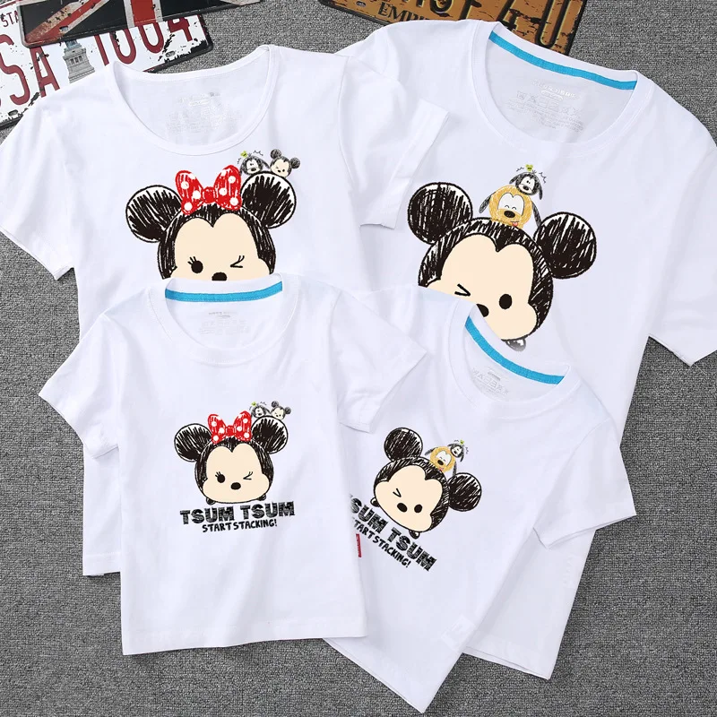 Одинаковая семейная одежда Disney детская мультяшная короткая футболка с Минни