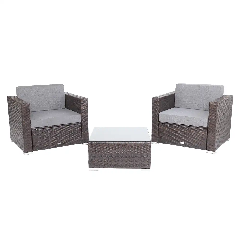 Us Warehouse 2 Pieces Patio Pe Wicker Rattan Single Sofa And 1 Piece Coffee Table With Tempered Glass Garden Sofas Aliexpress