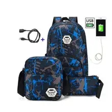 3 шт. USB Мужской рюкзак сумка набор красный и синий школьная сумка для мальчиков на одно плечо большая Студенческая Книга сумка мужской школьный рюкзак женский