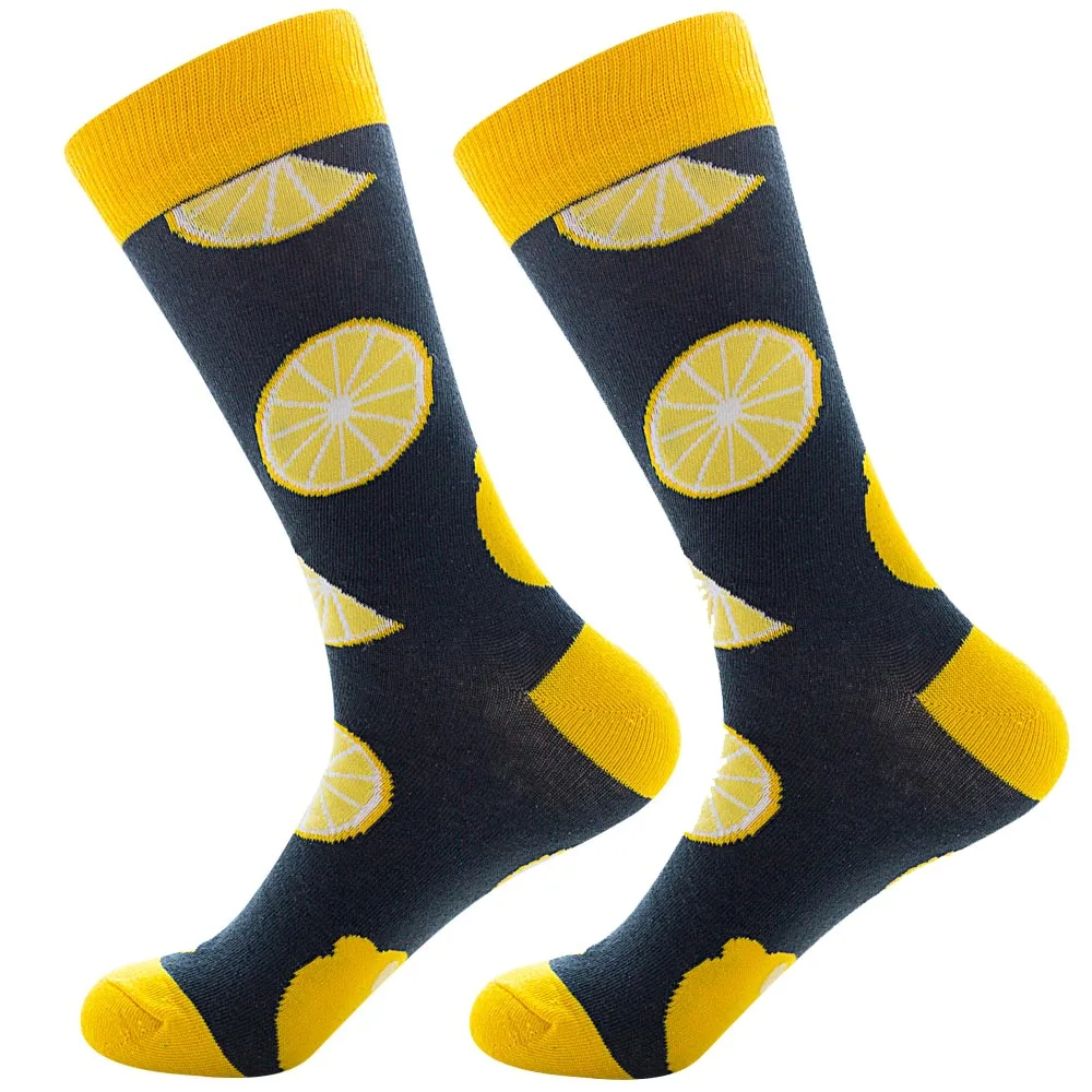 Lemon Quaslover, 1 пара, мужские цветные носки рождественские хлопковые Компрессионные носки зимние носки с изображением счастливых животных модные подарки для мужчин и детей - Цвет: Lemon