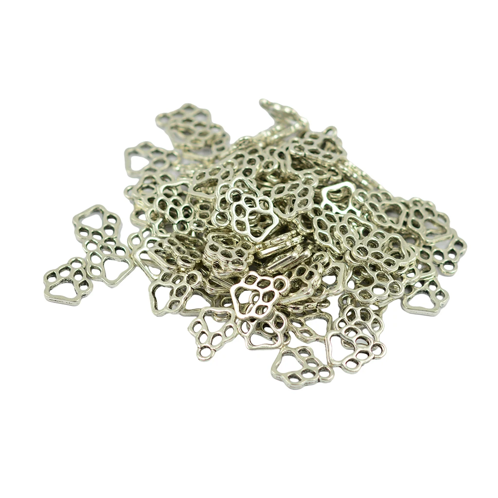 100 pcs Lovely Filigree Puppy Paw Charms Dog Print Pendant for necklace expandable Jewelry DIY Findings-Antique silver color 100 pcs Lovely Filigree Puppy Paw Charms Dog Print Pendant for necklace expandable Jewelry DIY Findings-Antique silver color