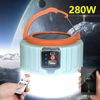 LED Solar Camping Light Spotlight Portable Solar Emergency Led Tent Lamp Remote Control Phone Charge Outdoor For Hiking Fishing 1
