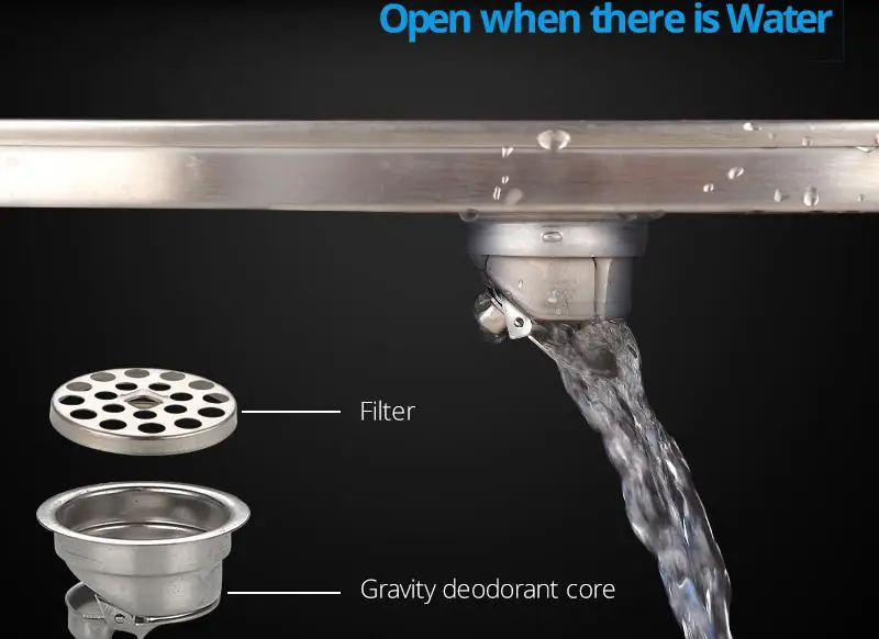 DCAN Stainless Steel Linear Channel Shower Floor Drain Gate 60cm 80cm 100cm 120cm SUS304 Deodorization Type Long Floor Drain (9)