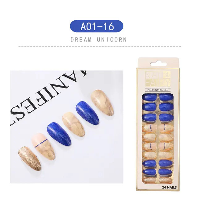 24PCS/box Loose Powder Jump Color Ballet Med-Length Fake Nails Gradient Aurora Marble Press on Full Cover Wearing Wearable Nails NO.8