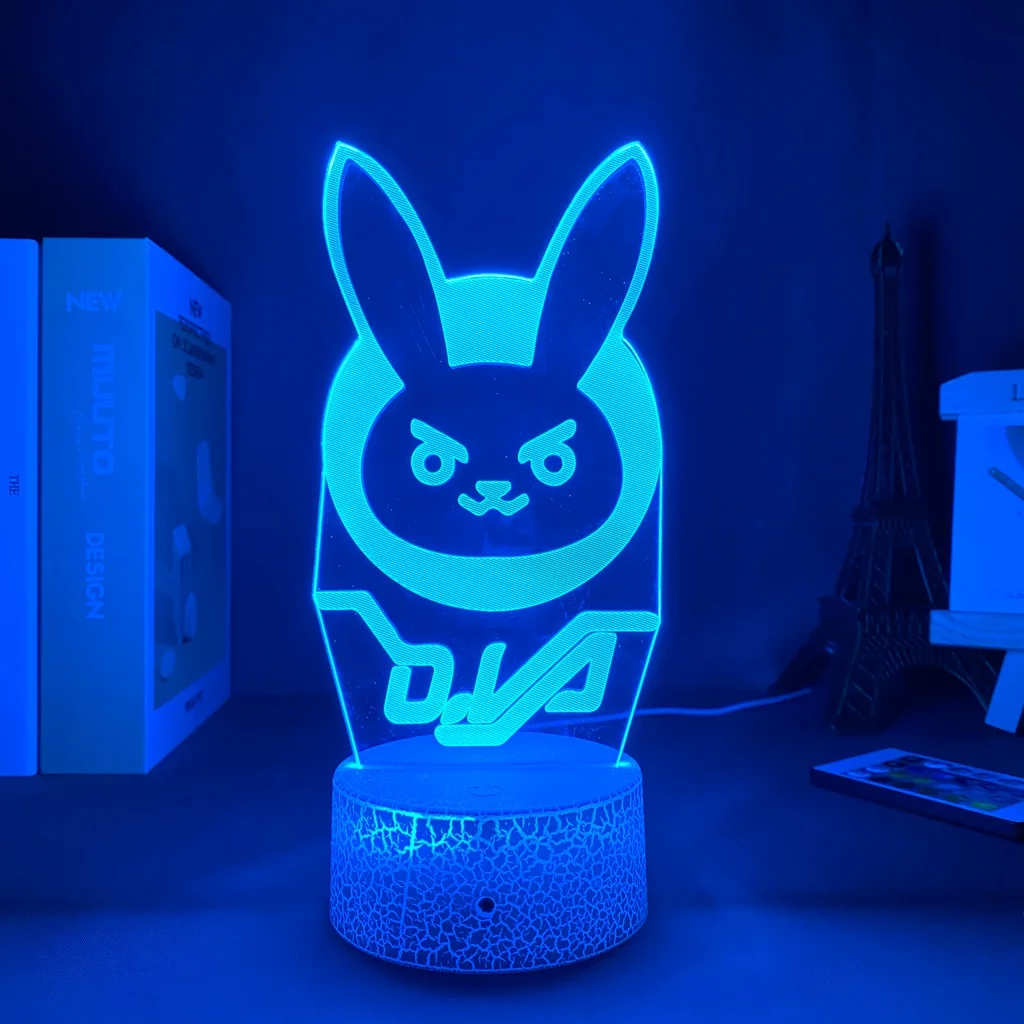

Игровая комната, фигурка игры OW, Dva лампа, 3D светодиодный неоновый RGB Ночной светильник, наручные часы, подарок на день рождения для друзей, красочное украшение для стола