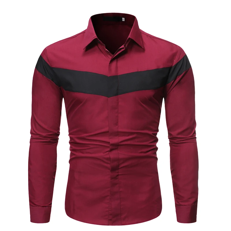 New Men's Casual Trend Shirt High Quality Long Sleeve Social Hawaii Hip Hop Shirt Colorblock Lapel Slim Men's Street Dress Shirt