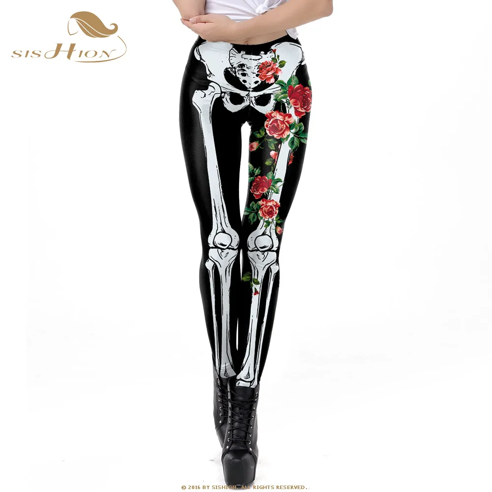 SISHION новые костюмы на Хэллоуин с 3D принтом черный череп Готический сексуальный Высокая Талия пуш-ап Фитнес тренировки Леггинсы SP0385