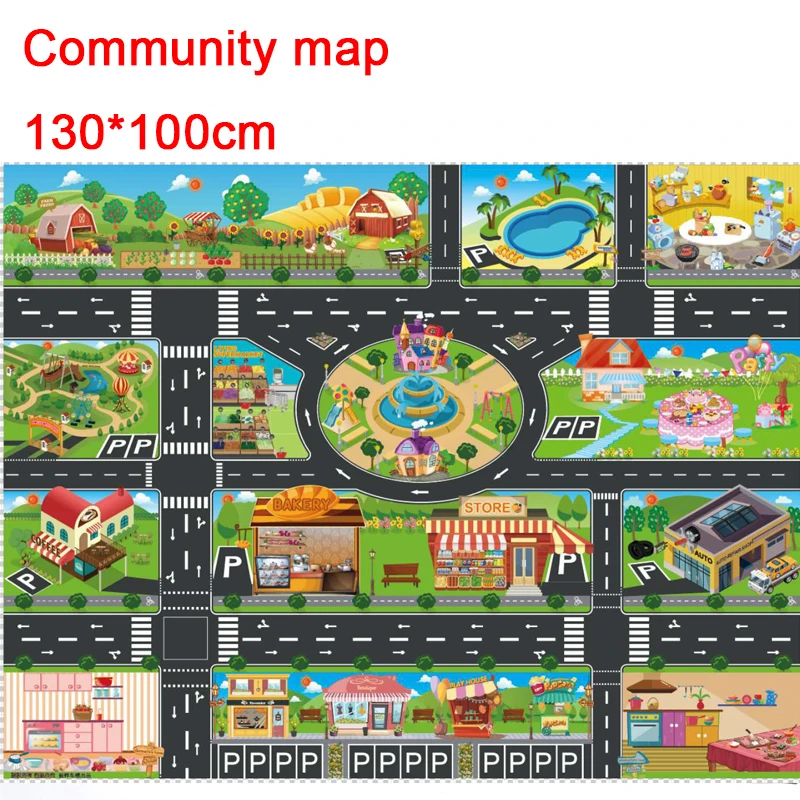 130*100 см большой городской дорожный Автомобильный парк Игровой Коврик нетканый водонепроницаемый детский автомобильный игровой коврик игрушки для детей коврик для мальчика автомобиль N2150N10 - Цвет: Map A