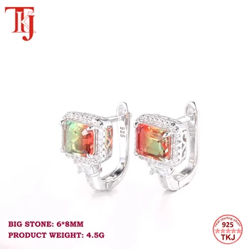 

2020 TKJ Tourmaline Earrings Real 925 Sterling Silver Jewelry Natural Square Gemstone Zircon Vintage Stud Earring For Women