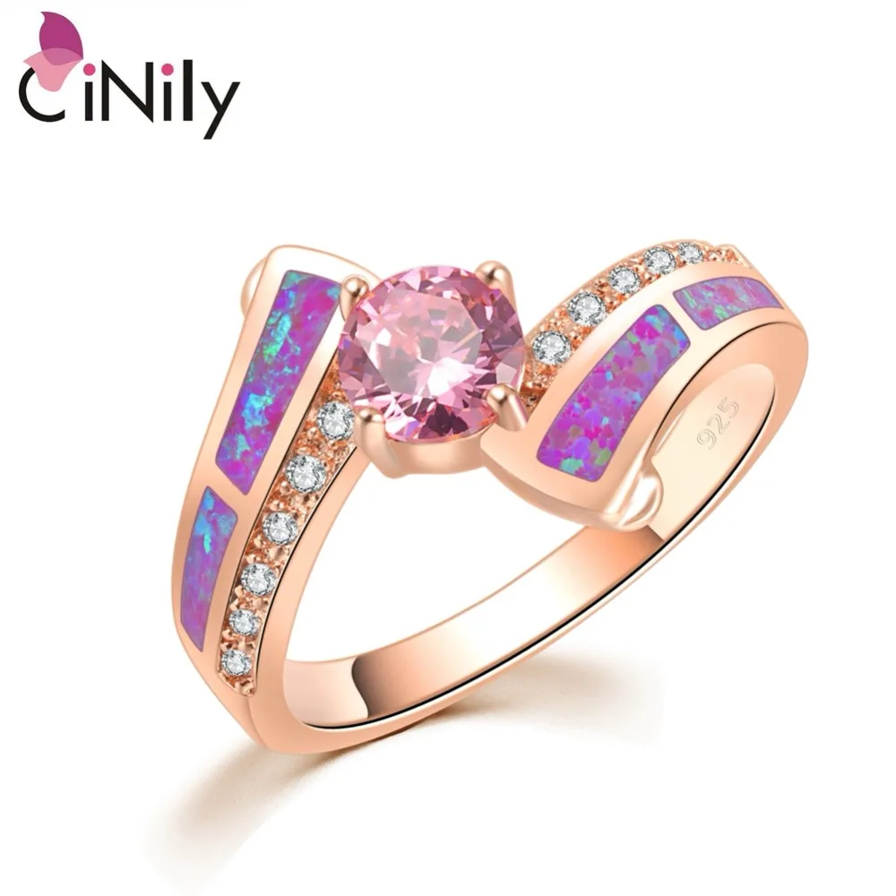 CiNily нестареющий фиолетовый огненный опал кольца розовое золото цвет розовый кубический цирконий кристалл круглый камень классические ювелирные изделия для женщин