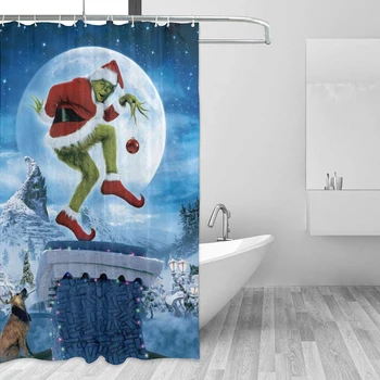 

The Grinch Stole Christmas Shower Curtain Personality Waterproof Resistant 3D Printing Shower Curtains for Bathroom 12 Hooks