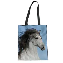 Холщовая Сумка для покупок с принтом бегущей лошади, женские сумки-тоут, складные многоразовые сумки, школьная сумка на плечо для девочек