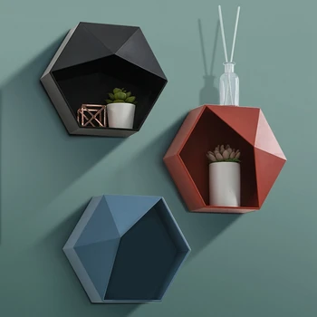 

3Pcs Hexagon Storage Wall Hanging Rack Honeycomb Geometric Organizer Wall-Mounted Punch-Free for Bathroom Home Decor