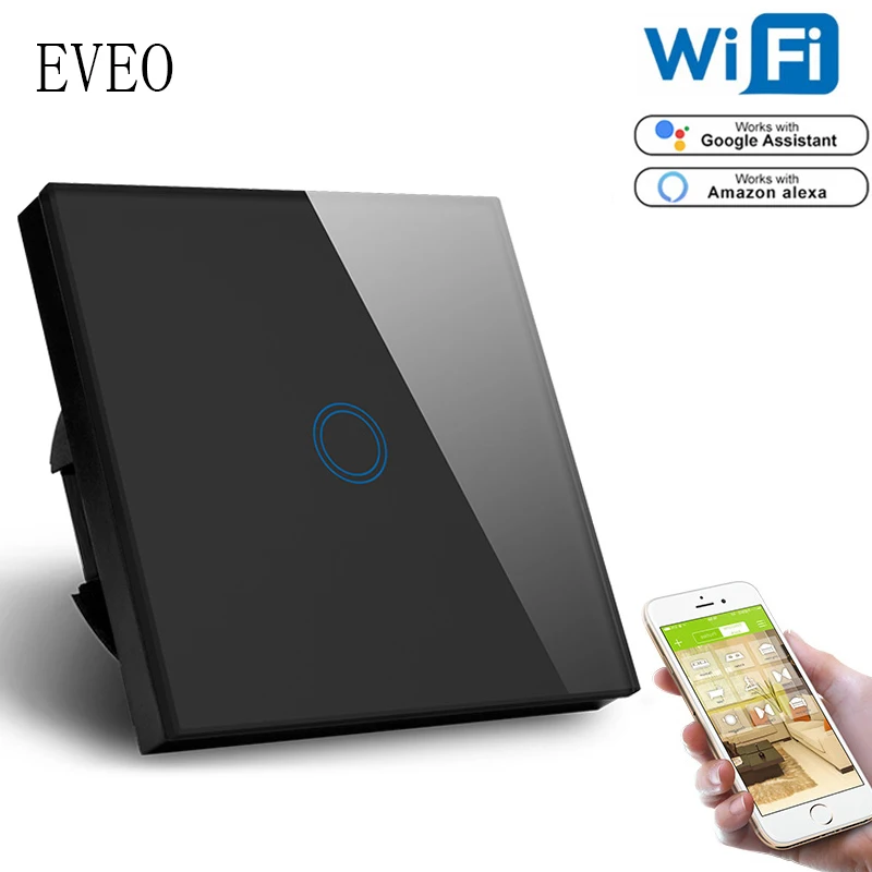 EVEO, стандарт ЕС 1 банда Wi-Fi управление сенсорный выключатель 1000 Вт, совместимый amazon Alexa Google Assistant