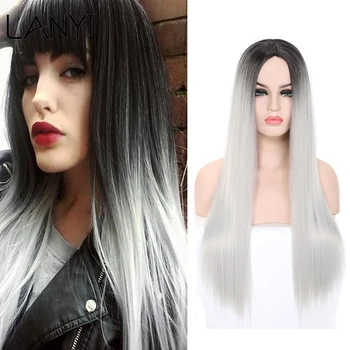 

Lanyi Long Straight Hair Wigs Middle Part Synthetic Hair Wig Ombre 2 Tone Colors Heat Resistant Fiber Wigs For Women Cosplay