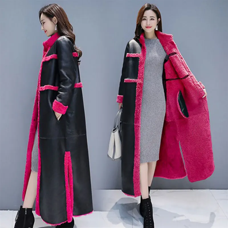 

Women Lamb Fur Coat 2022 New Winter Trench Loose Long Fur Coat Two Side Wearing Suede Maix Furry Jacket Faux Leather Fur Coat