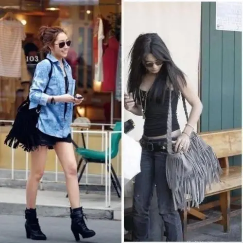 Модная однотонная женская трендовая сумка через плечо из искусственного меха с кисточками и замшевой бахромой, сумка-мессенджер на плечо, женская сумка