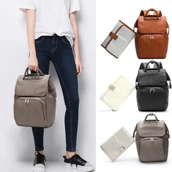 

New Unisex Fashion Quality PU Leather Baby Diapers Bag Backpacks Maternity Changing Pad Stroller Straps Baby Bags Water Proof