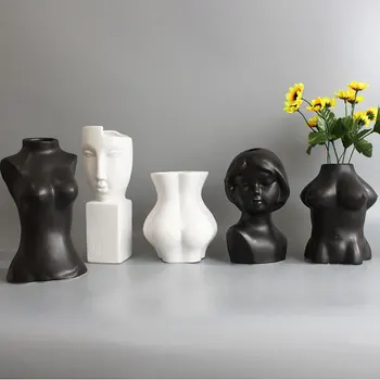 

Ceramic Vase Nordic Personality Human Face Floor Vase Living Room Wine Cabinet Flower Arrangement Abstract Art Home Decorations