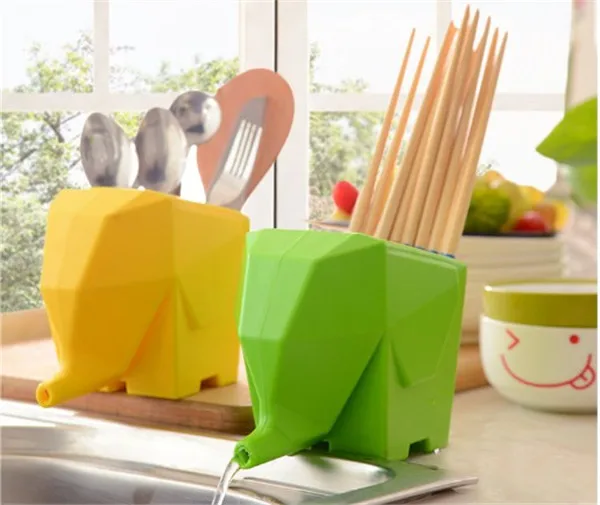

Elephant Drain Cup Multi-Function Utensil Holder Knife Block PP Flatware Drainer Storage Box Spoon Fork Kitchen Organizer Rack T