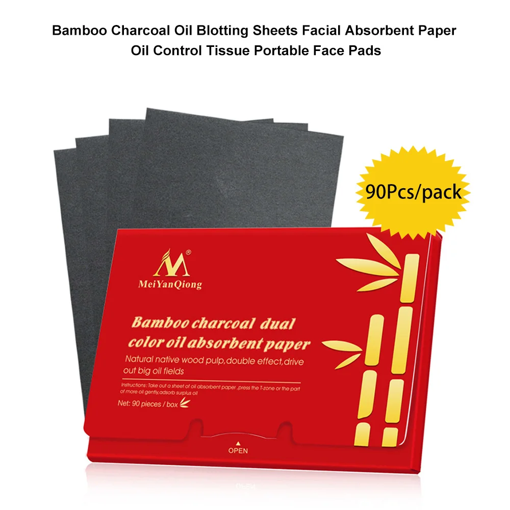 MeiYanQiong 90Pcs/pack Bamboo Charcoal Oil Blotting Sheets Facial Absorbent Paper Oil Control Tissue Portable Face Pads Patches