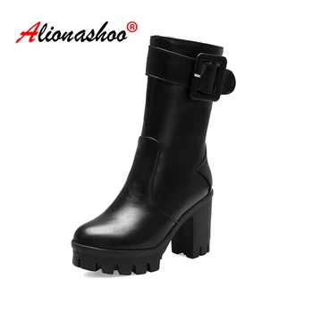 

Plus Size 34-43 New Buckle Motorcycle Boots Women British Style Ankle Boots Gothic Punk High Heels ankle Boot Winter Women Shoes